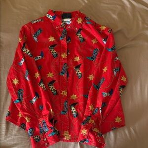 Vibrant Red Western Print Men's Shirt